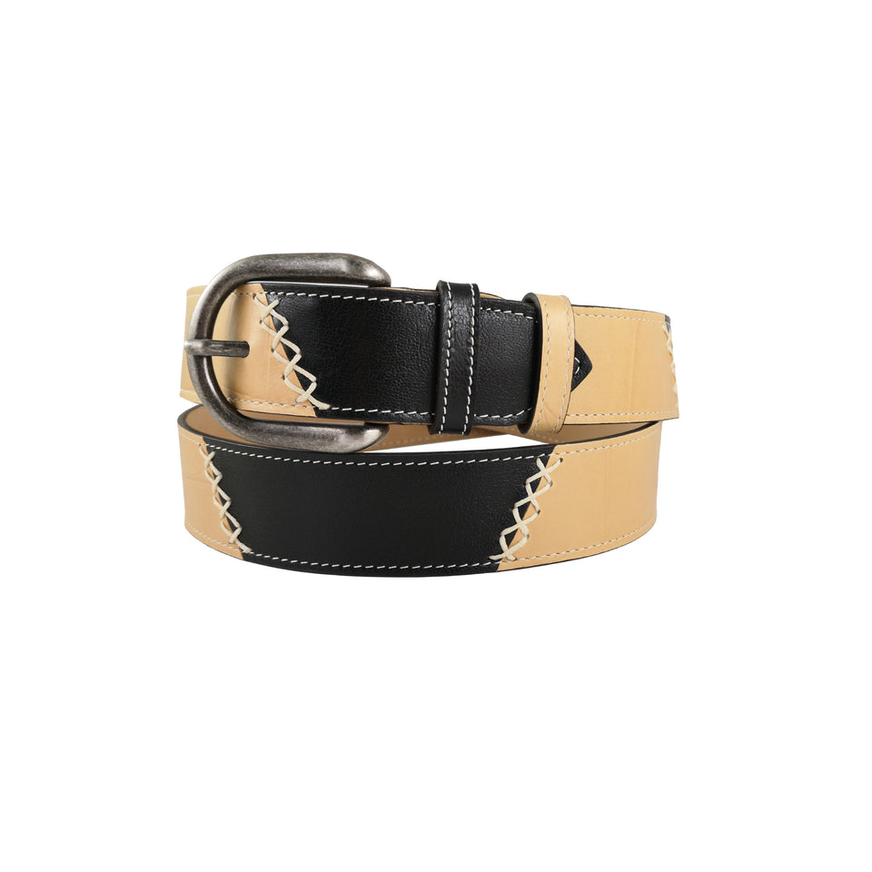 curea piele negru bej vedere dreapta