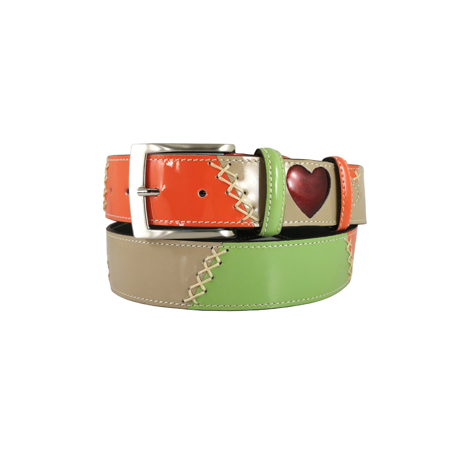 curea dama piele naturala lacuita verde bej portocalie