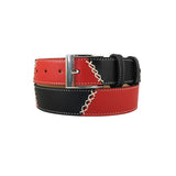 curea unisex din piele naturala rosie si neagra vedere frontala