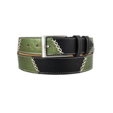 curea unisex din piele neagra si verde metalizat vedere frontala