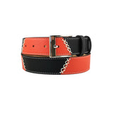 curea unisex din piele naturala portocaliu si negru vedere frontala