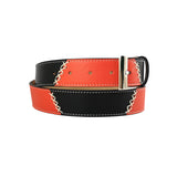 curea unisex din piele naturala portocaliu si negru vedere din stanga