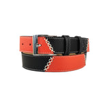 curea unisex din piele naturala portocaliu si negru vedere din dreapta