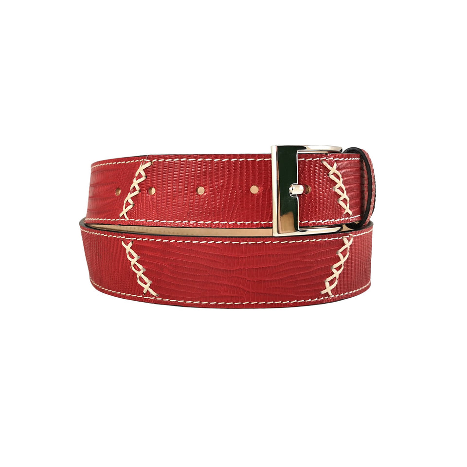 curea rosie din piele de reptila unisex vedere din stanga