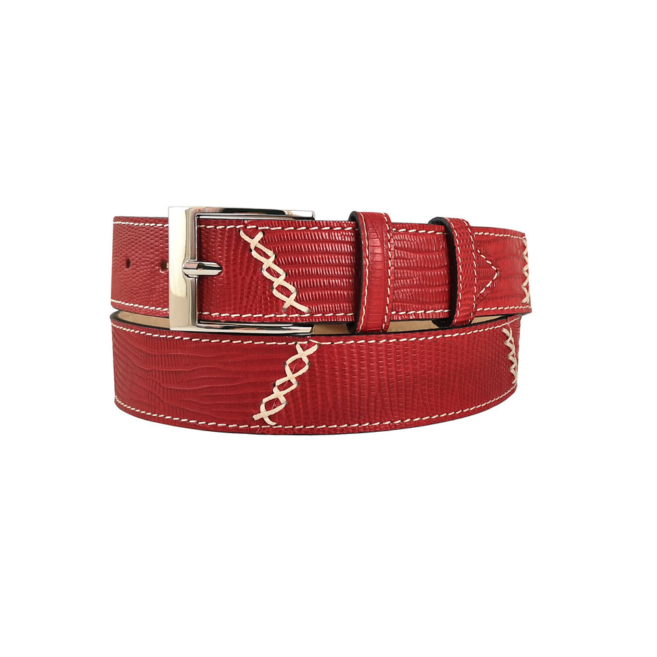 curea rosie din piele de reptila unisex vedere din dreapta