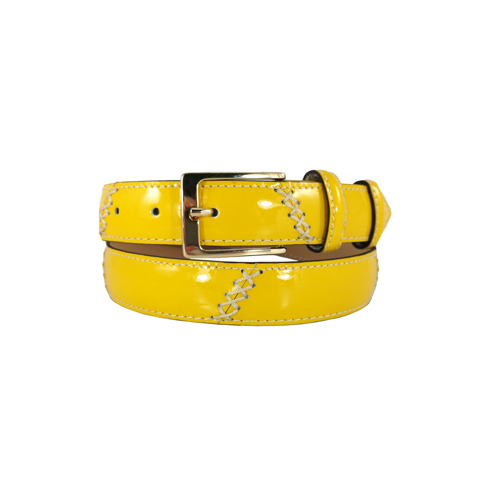 Curea de Dama din Piele Lacuita, Galben - Ambrant