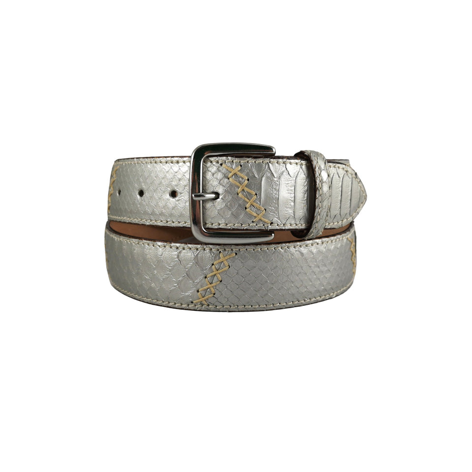 curea unisex argintie piele de sarpe vedere frontala