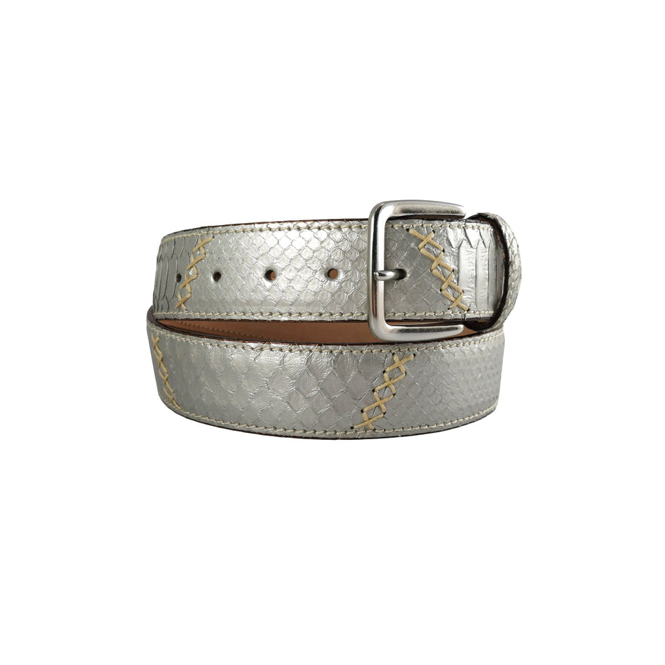 curea unisex argintie piele de sarpe vedere din stanga