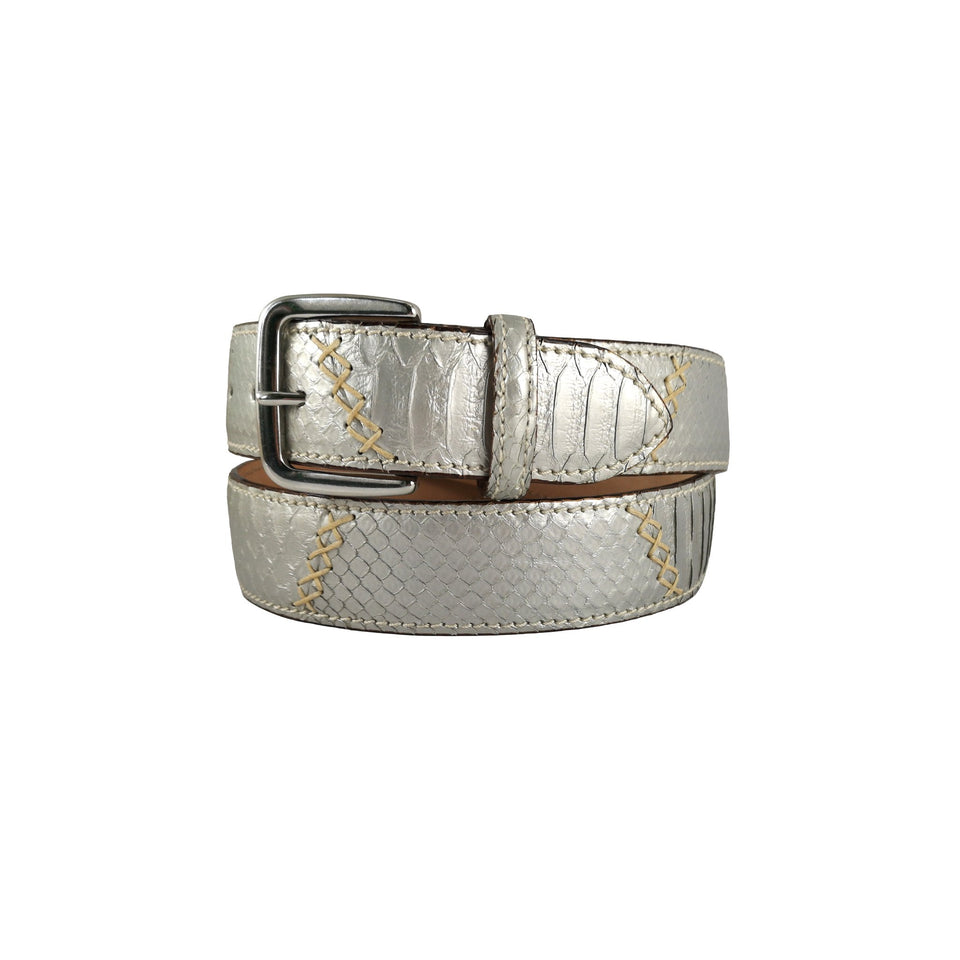 curea unisex argintie piele de sarpe vedere din dreapta