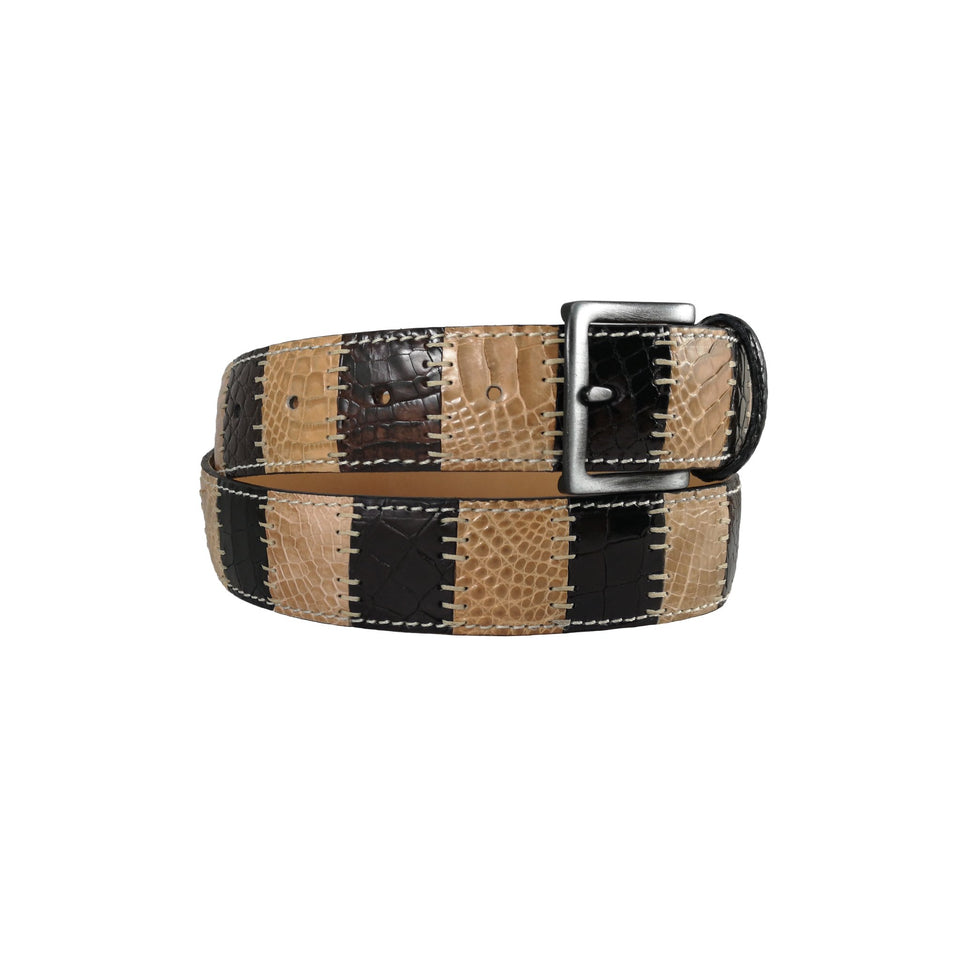 curea unisex piele de crocodil negru si maro vedere laterala