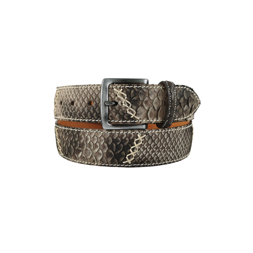 curea unisex gri maro piele de sarpe piton vedere frontala