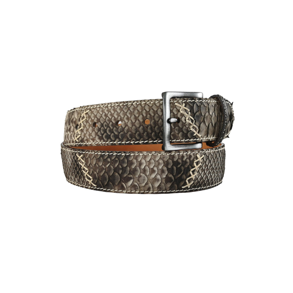 curea unisex gri maro piele de sarpe piton vedere din stanga