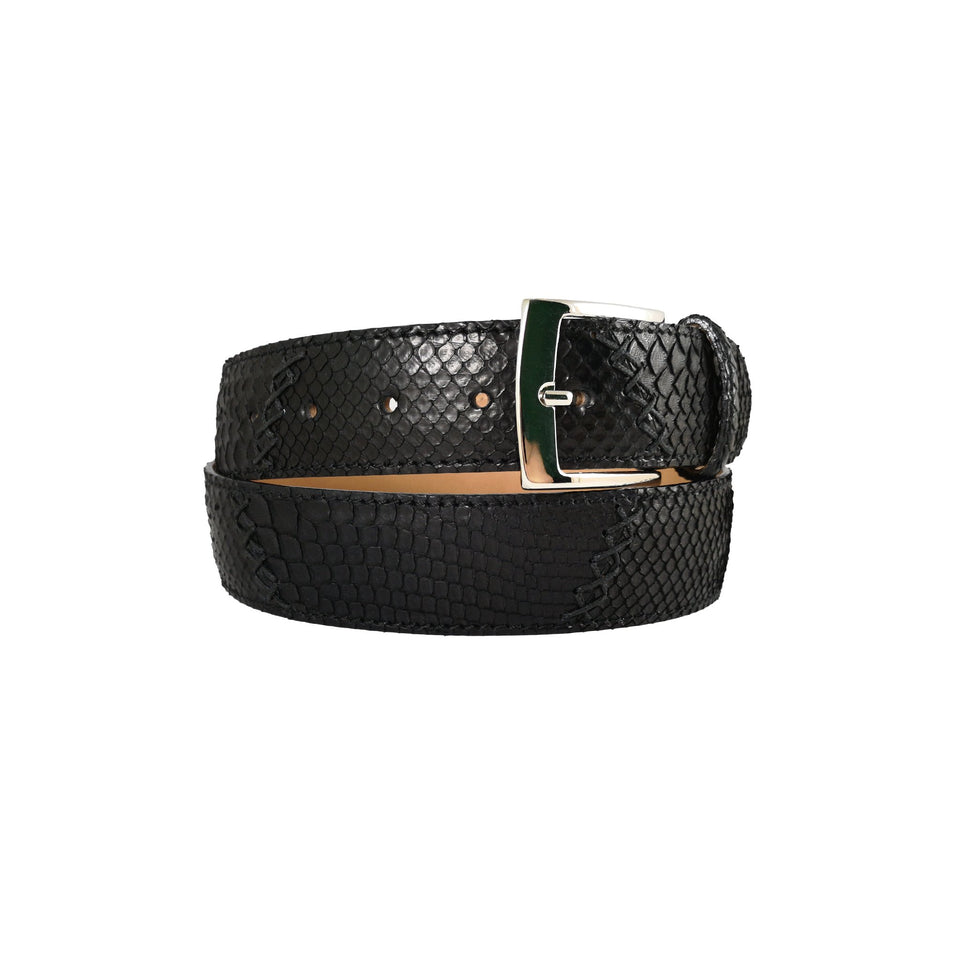 curea unisex neagra piele de sarpe piton vedere lateral stanga