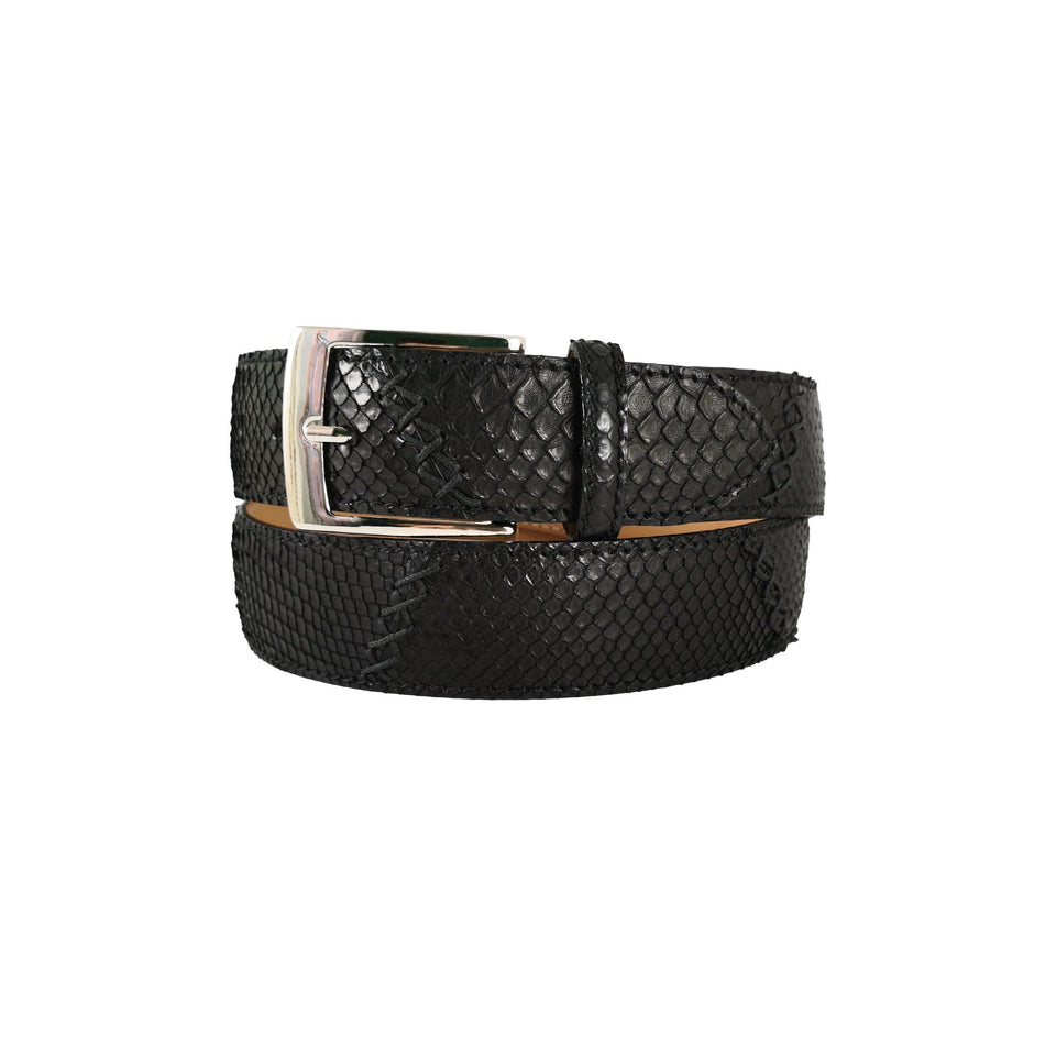 curea unisex neagra piele de sarpe piton vedere lateral dreapta