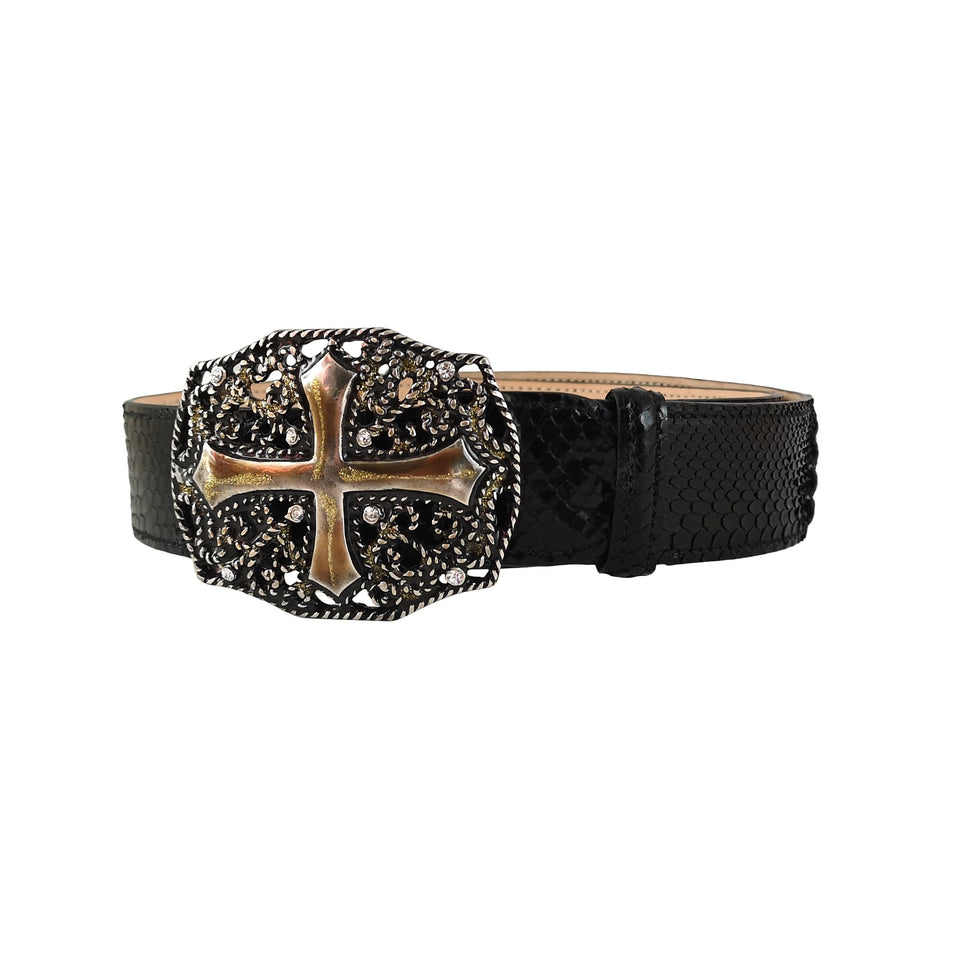 Curea Dama din Piele de Sarpe, 85-100 cm, Negru - Ambrant