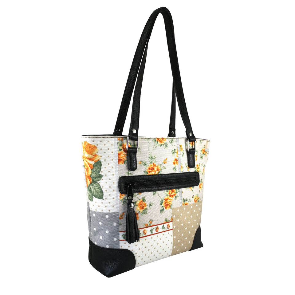 Geanta de Dama din Material Textil si Piele Naturala, Model 5 - Ambrant