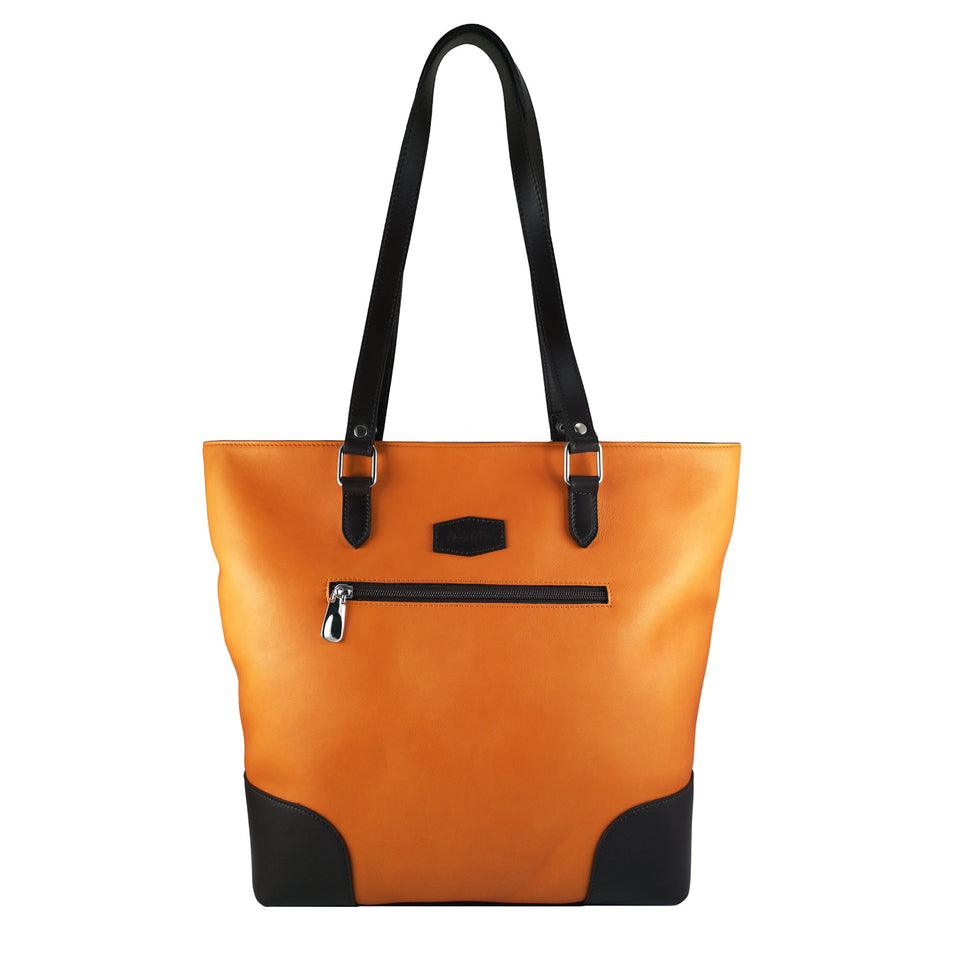 geanta genti dama piele naturala neagra portocalie incapatoare vedere frontala