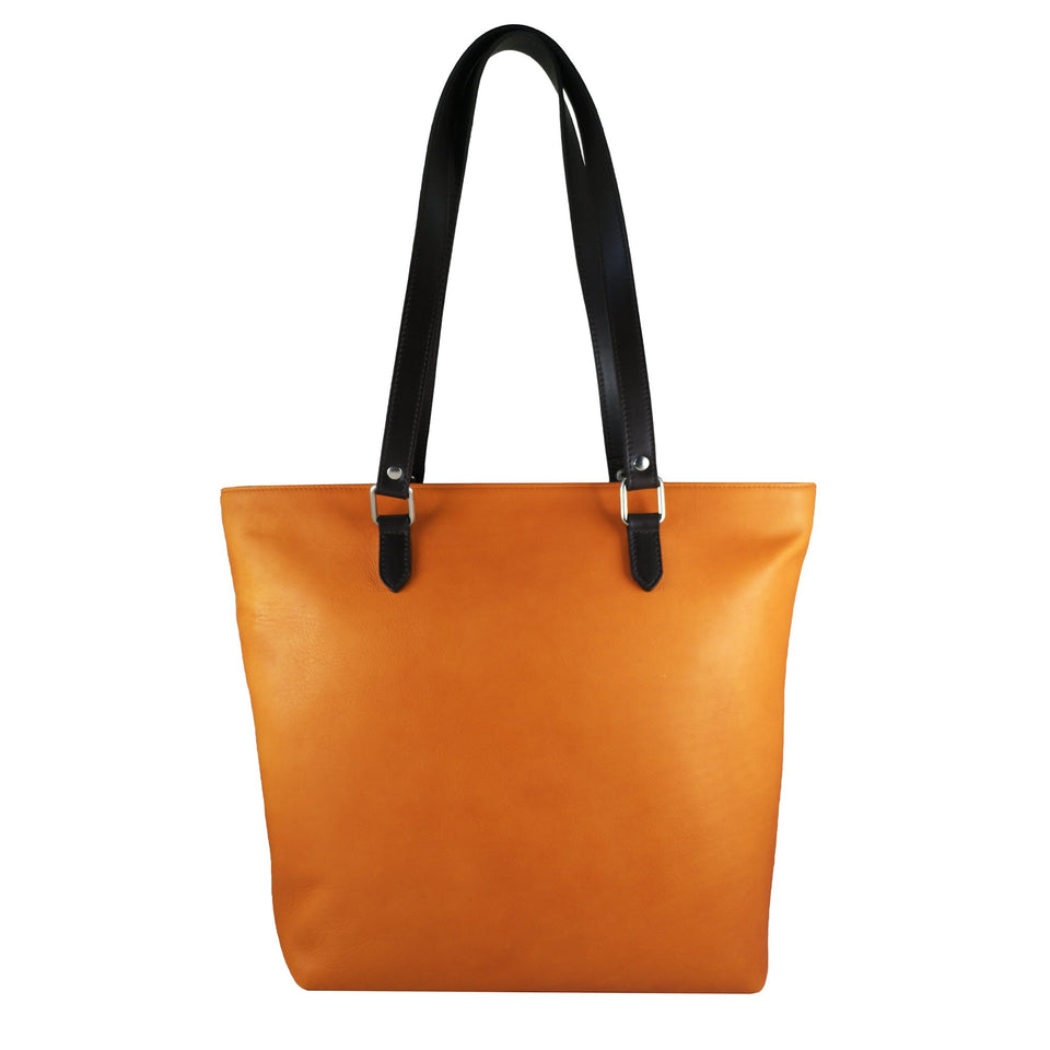 geanta genti dama piele naturala neagra portocalie incapatoare vedere din spate