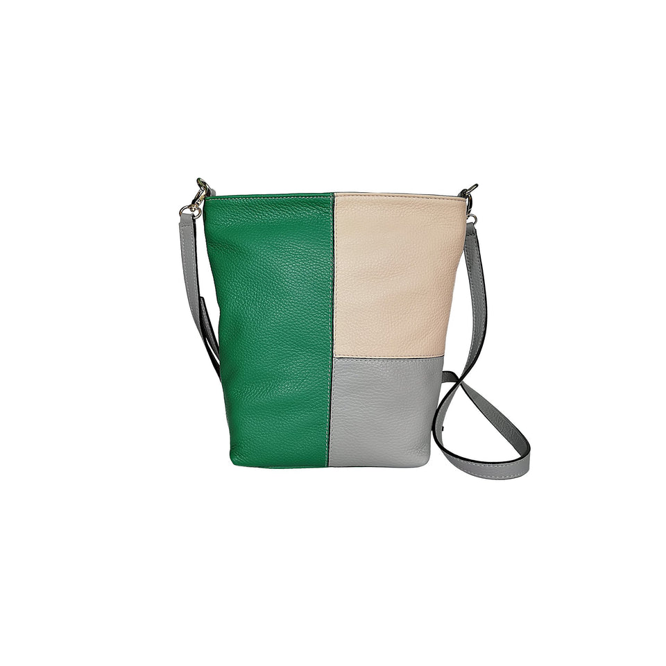 geanta de dama din piele naturala verde bej gri