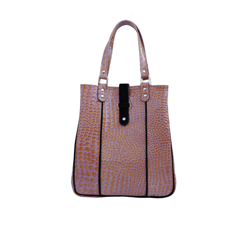 geanta dama de mana maro deschis piele naturala model croco