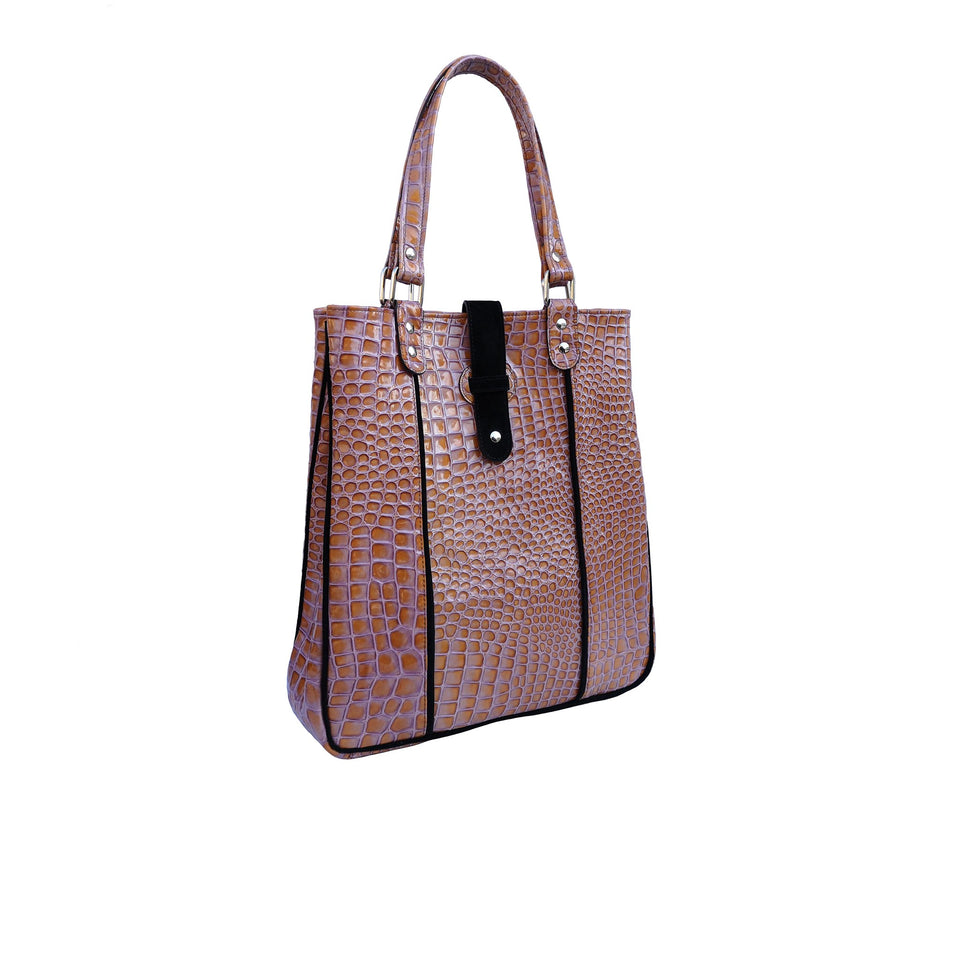 geanta dama de mana maro deschis piele naturala model croco