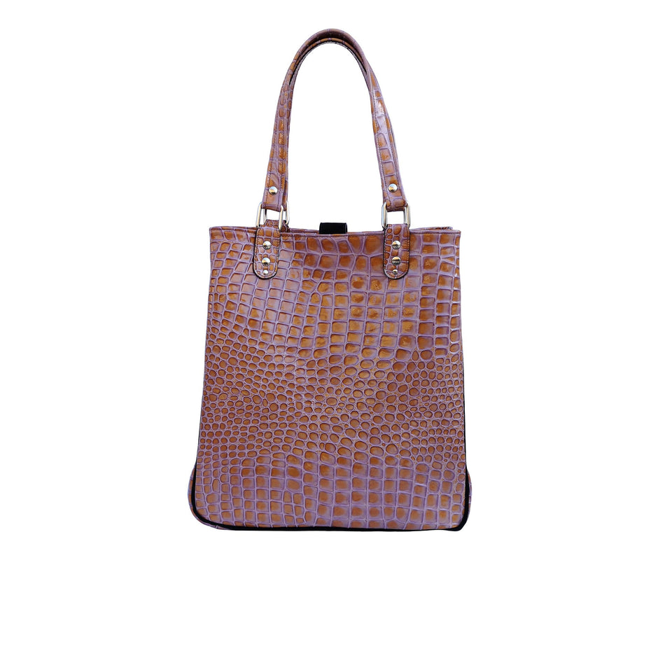 geanta dama de mana maro deschis piele naturala model croco