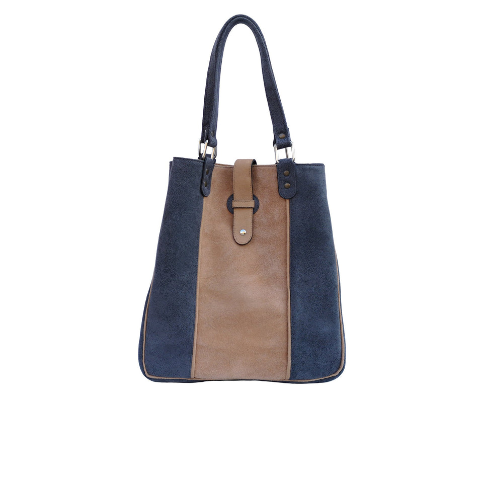 Geanta de Dama din Piele Intoarsa, Ambrant Spice 2, Gri si Maro - Ambrant