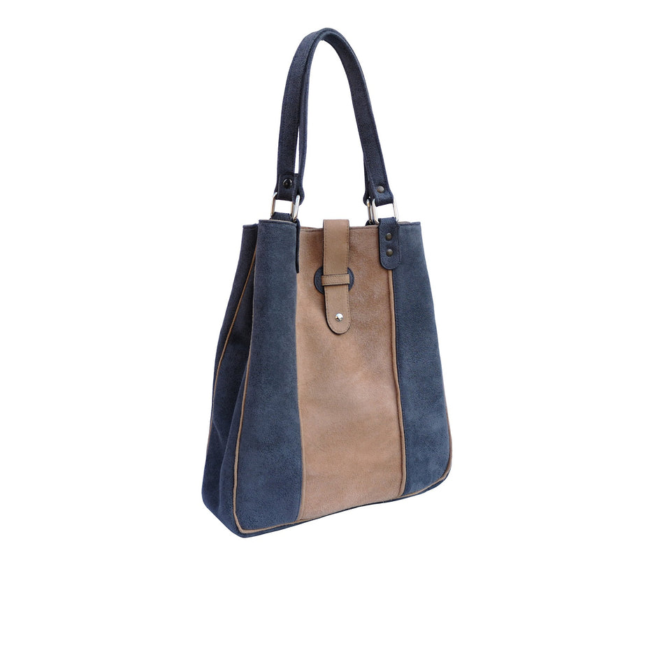 Geanta de Dama din Piele Intoarsa, Ambrant Spice 2, Gri si Maro - Ambrant