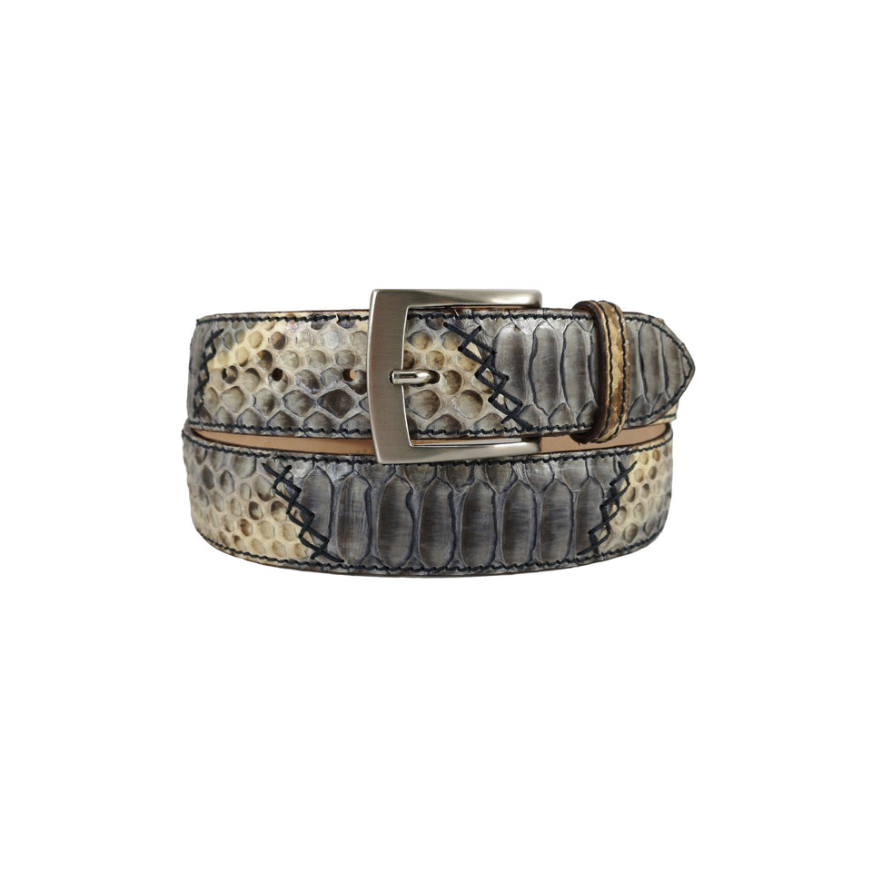 Curea Unisex din Piele de Sarpe, 112-127 cm, Gri Petrol si Bej - Ambrant