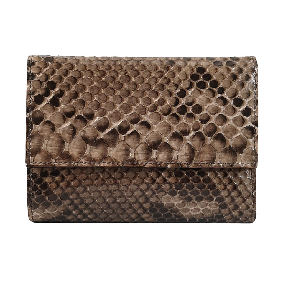 portofel dama gri si maroniu piele naturala de sarpe