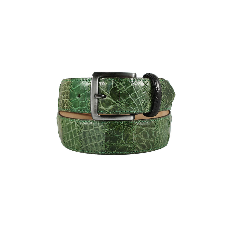 curea unisex piele de crocodil verde vedere din fata