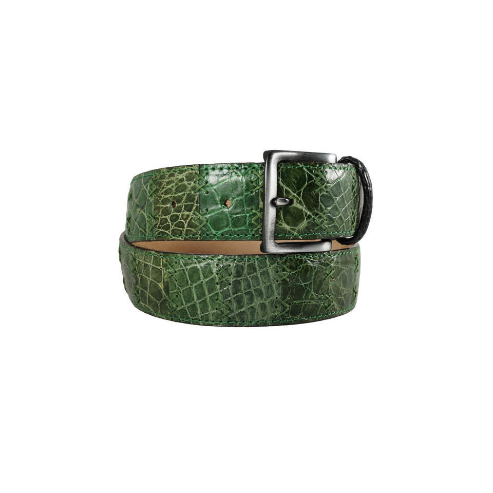 curea unisex piele de crocodil verde vedere din stanga