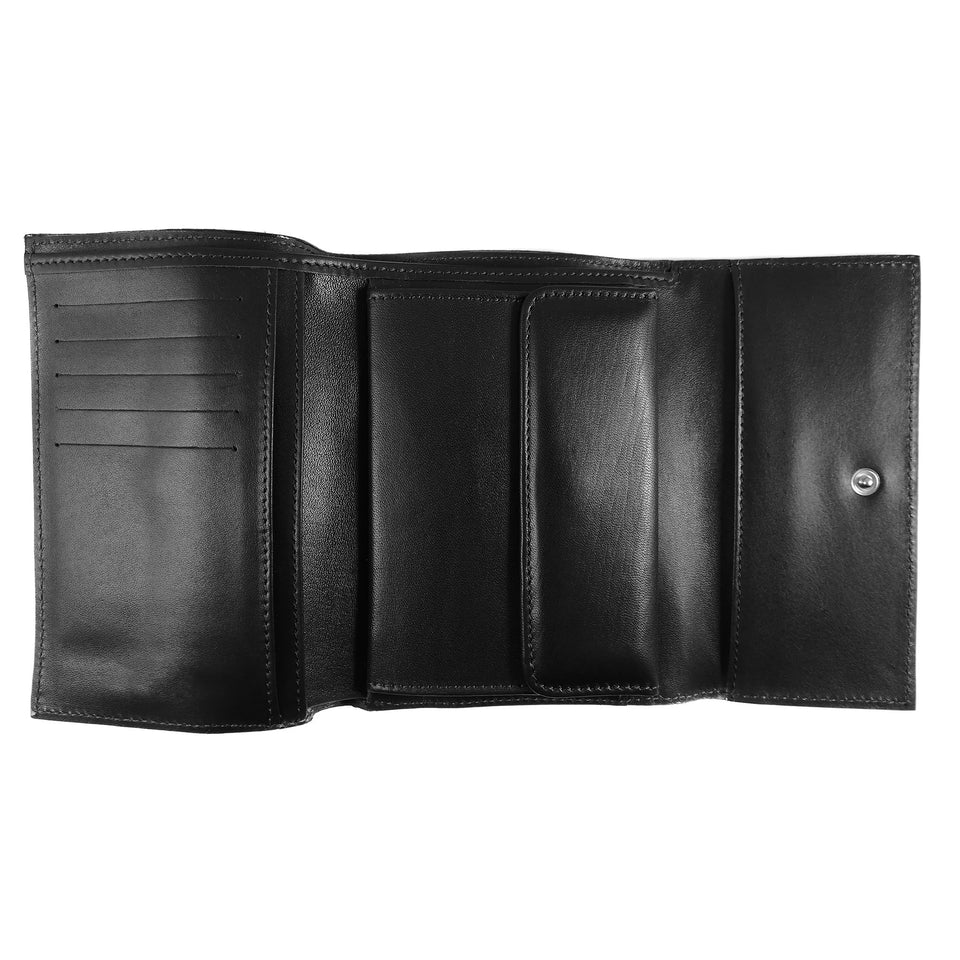 Portofel de Dama din Piele Lacuita, Negru si Maro, Model Raze 1 - Ambrant