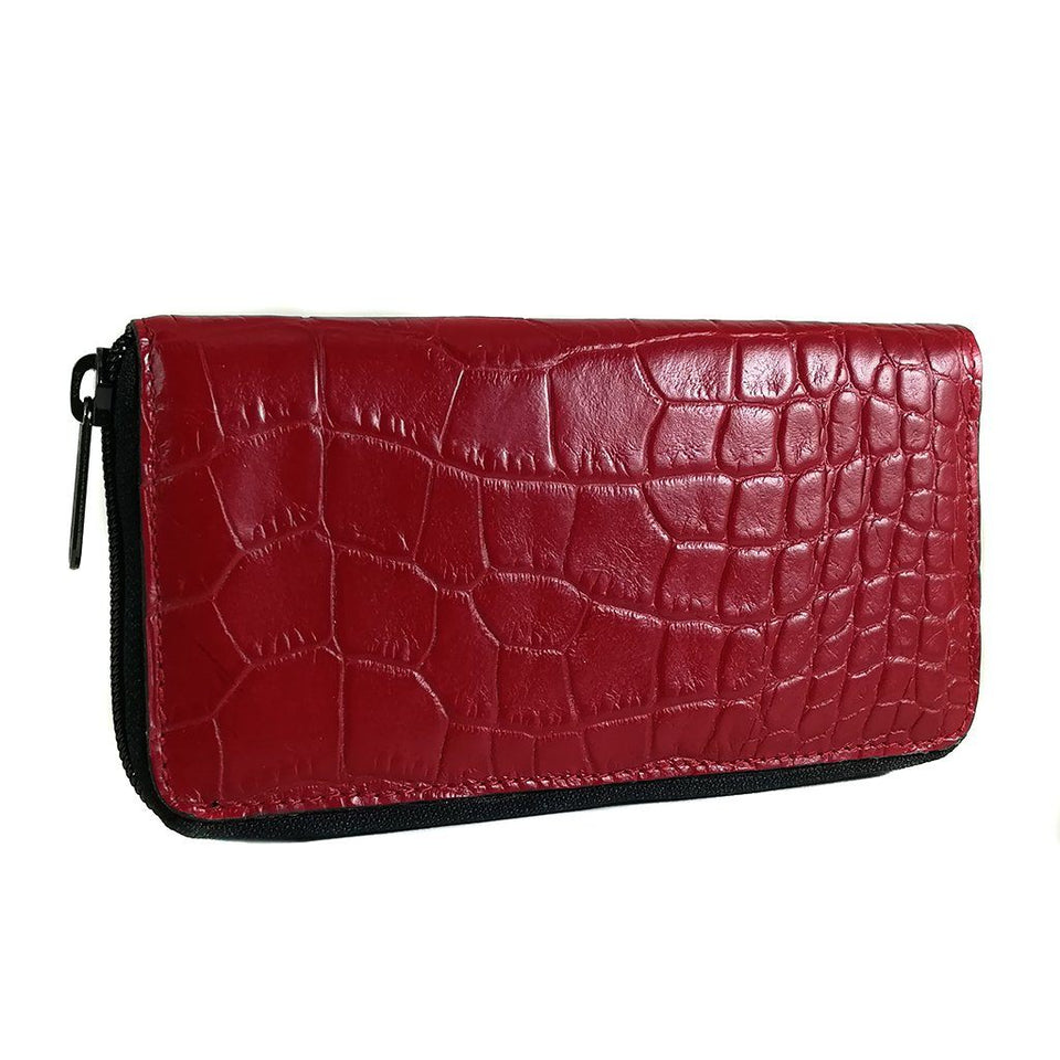 portofel portmoneu dama femei fete dama ros rosie imprimeu crocodil reptila handmade